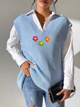 Spring and Autumn V-neck Simple Vest Hand Hook Flower Splicing Machine Woven Sweater Clip - V.I.P Digital Presence