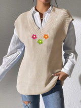 Spring and Autumn V-neck Simple Vest Hand Hook Flower Splicing Machine Woven Sweater Clip - V.I.P Digital Presence