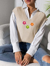 Spring and Autumn V-neck Simple Vest Hand Hook Flower Splicing Machine Woven Sweater Clip - V.I.P Digital Presence
