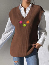 Spring and Autumn V-neck Simple Vest Hand Hook Flower Splicing Machine Woven Sweater Clip - V.I.P Digital Presence