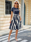Spring and summer new round neck patchwork printed short sleeved dress with large swing - V.I.P Digital Presence