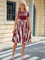 Spring and summer new round neck patchwork printed short sleeved dress with large swing - V.I.P Digital Presence