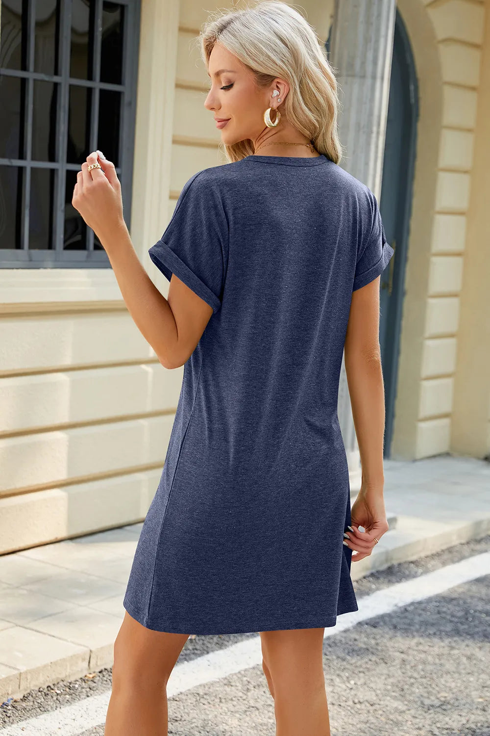 Spring and summer new round neck solid color short sleeved loose dress for women - V.I.P Digital Presence