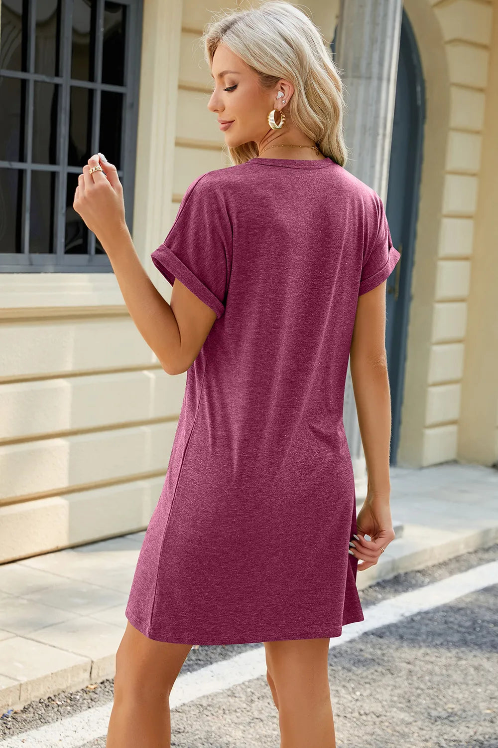 Spring and summer new round neck solid color short sleeved loose dress for women - V.I.P Digital Presence