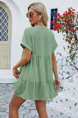 Spring and summer new solid color V-neck loose pleated dress for women - V.I.P Digital Presence