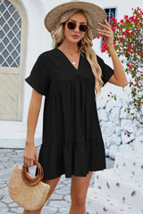 Spring and summer new solid color V-neck loose pleated dress for women - V.I.P Digital Presence