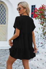 Spring and summer new solid color V-neck loose pleated dress for women - V.I.P Digital Presence