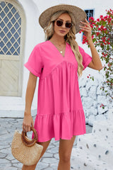 Spring and summer new solid color V-neck loose pleated dress for women - V.I.P Digital Presence