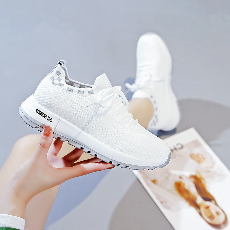 Spring and summer new women's shoes with soft soles, durable and lightweight, white shoes, fashionable and trendy, fly woven mesh running shoes, casual shoes - V.I.P Digital Presence