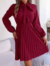 Spring and summer temperament tied waist long sleeved pleated skirt - V.I.P Digital Presence