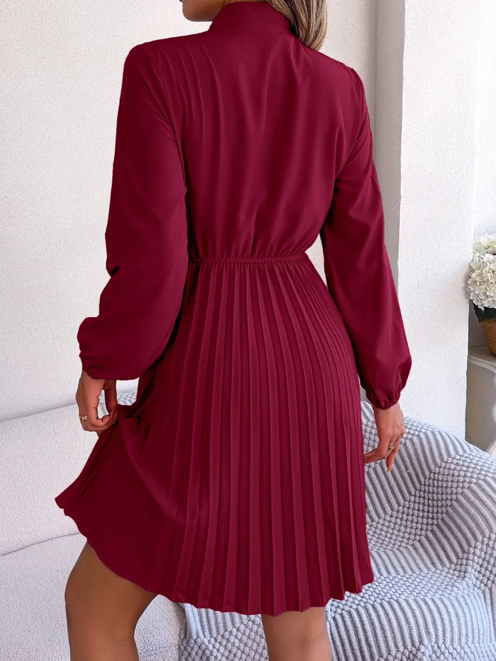 Spring and summer temperament tied waist long sleeved pleated skirt - V.I.P Digital Presence