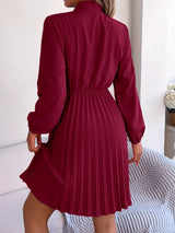 Spring and summer temperament tied waist long sleeved pleated skirt - V.I.P Digital Presence