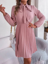 Spring and summer temperament tied waist long sleeved pleated skirt - V.I.P Digital Presence