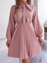 Spring and summer temperament tied waist long sleeved pleated skirt - V.I.P Digital Presence