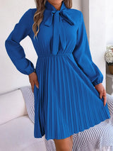 Spring and summer temperament tied waist long sleeved pleated skirt - V.I.P Digital Presence