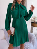 Spring and summer temperament tied waist long sleeved pleated skirt - V.I.P Digital Presence