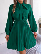 Spring and summer temperament tied waist long sleeved pleated skirt - V.I.P Digital Presence