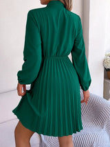 Spring and summer temperament tied waist long sleeved pleated skirt - V.I.P Digital Presence