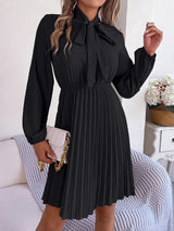 Spring and summer temperament tied waist long sleeved pleated skirt - V.I.P Digital Presence