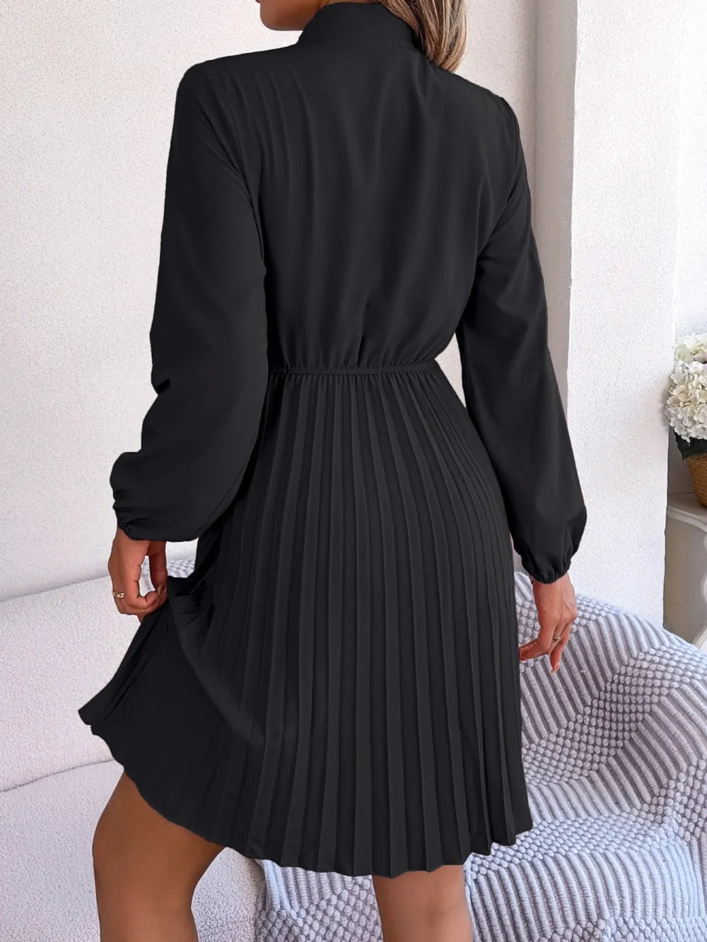 Spring and summer temperament tied waist long sleeved pleated skirt - V.I.P Digital Presence