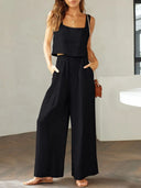 Square Neck Top and Wide Leg Pants Set - V.I.P Digital Presence