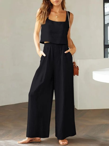 Square Neck Top and Wide Leg Pants Set - V.I.P Digital Presence