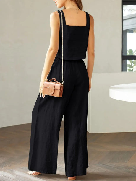 Square Neck Top and Wide Leg Pants Set - V.I.P Digital Presence