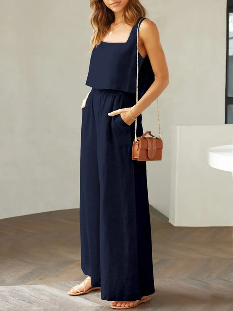 Square Neck Top and Wide Leg Pants Set - V.I.P Digital Presence