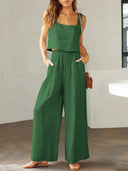 Square Neck Top and Wide Leg Pants Set - V.I.P Digital Presence