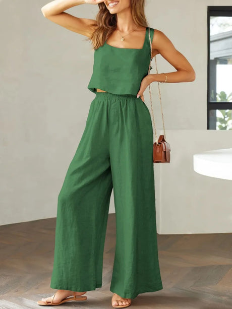 Square Neck Top and Wide Leg Pants Set - V.I.P Digital Presence