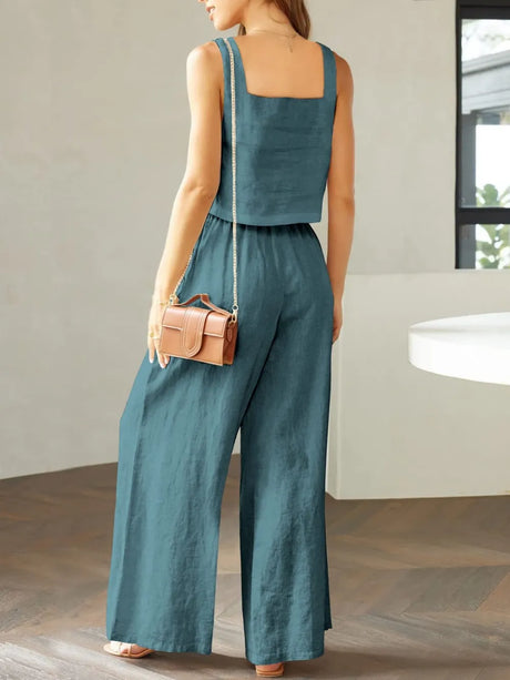 Square Neck Top and Wide Leg Pants Set - V.I.P Digital Presence