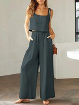 Square Neck Top and Wide Leg Pants Set - V.I.P Digital Presence