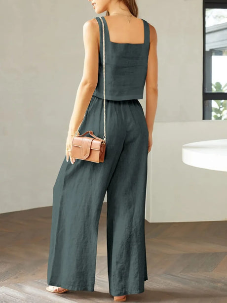 Square Neck Top and Wide Leg Pants Set - V.I.P Digital Presence