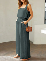 Square Neck Top and Wide Leg Pants Set - V.I.P Digital Presence
