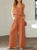Square Neck Top and Wide Leg Pants Set - V.I.P Digital Presence