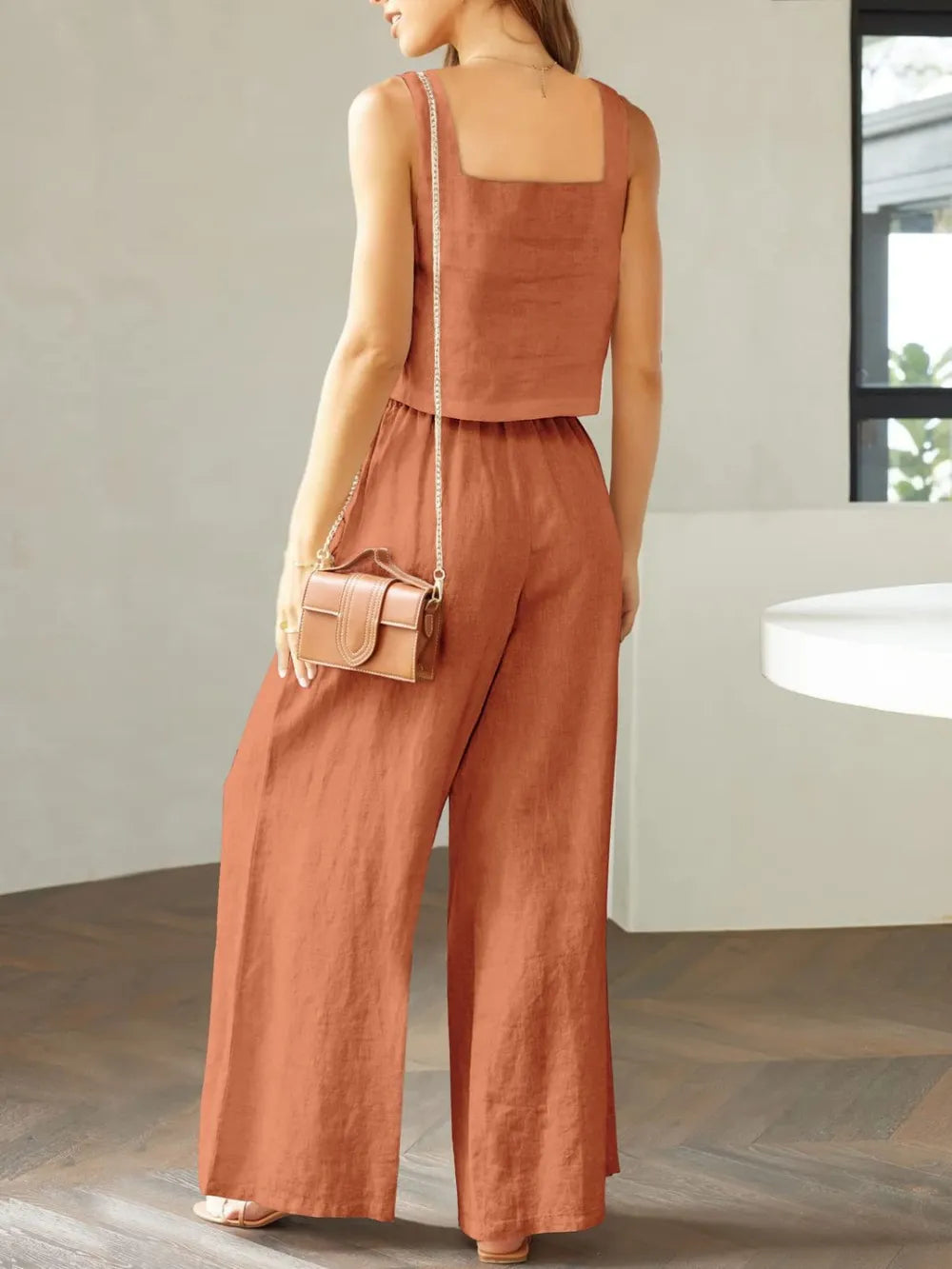 Square Neck Top and Wide Leg Pants Set - V.I.P Digital Presence