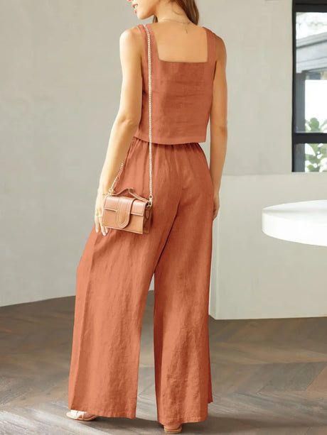 Square Neck Top and Wide Leg Pants Set - V.I.P Digital Presence