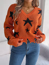 Star Pattern Distressed V-Neck Cropped Sweater - V.I.P Digital Presence