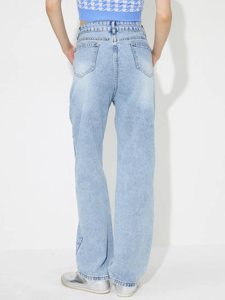 Straight embroidered loose high waisted denim pants - V.I.P Digital Presence