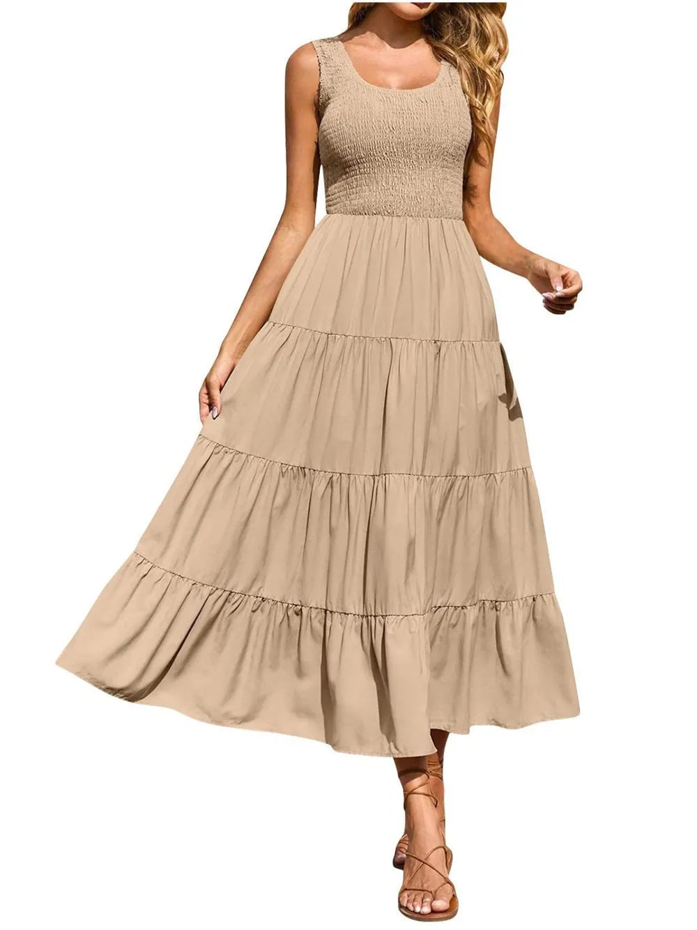 Strap top skirt with pleats and spliced A-line large swing dress - V.I.P Digital Presence