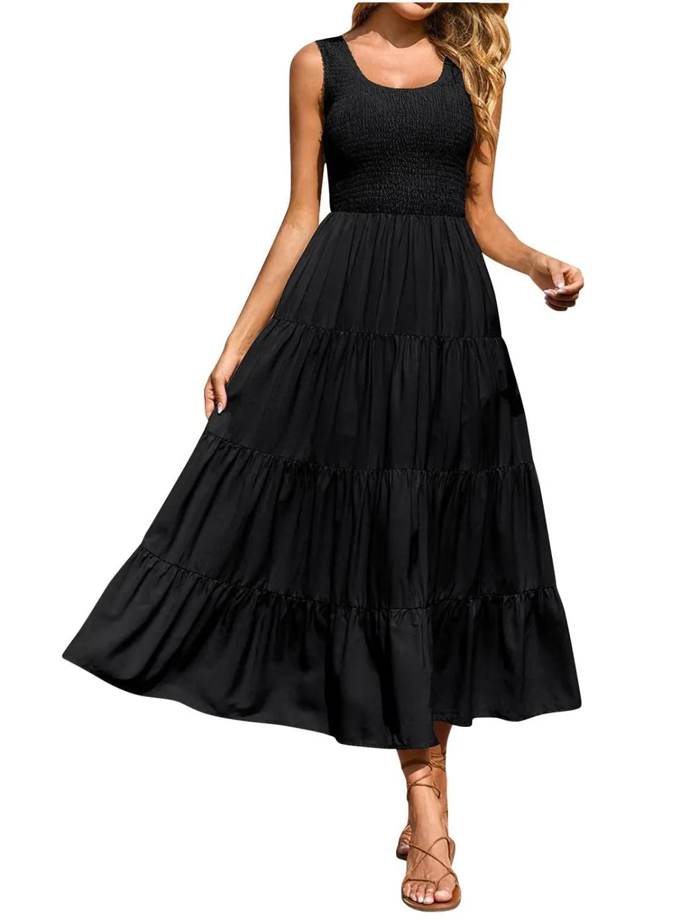 Strap top skirt with pleats and spliced A-line large swing dress - V.I.P Digital Presence