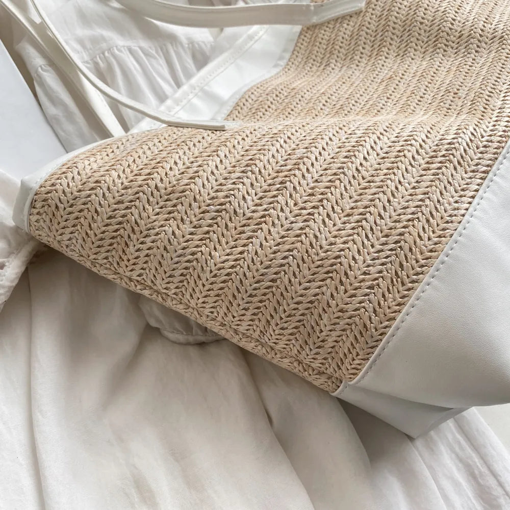 Straw Weave Leather Strap Tote Bag - V.I.P Digital Presence