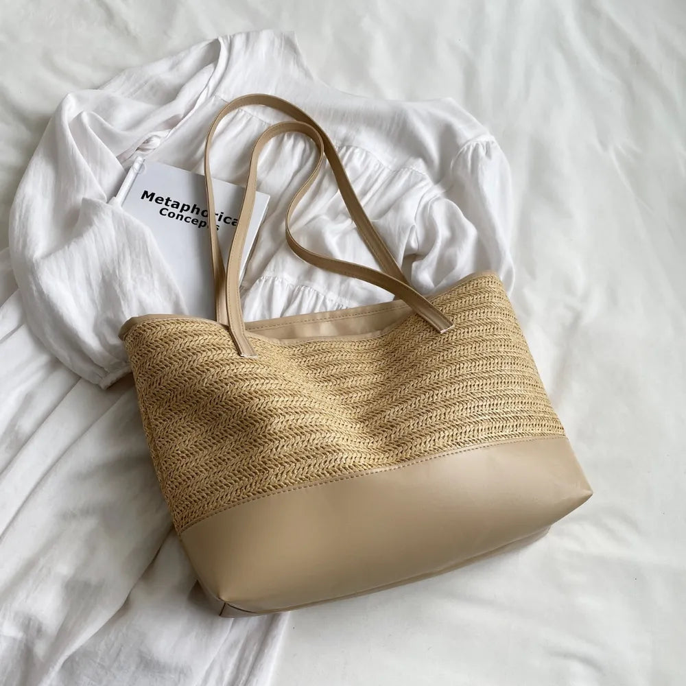 Straw Weave Leather Strap Tote Bag - V.I.P Digital Presence