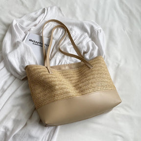 Straw Weave Leather Strap Tote Bag - V.I.P Digital Presence