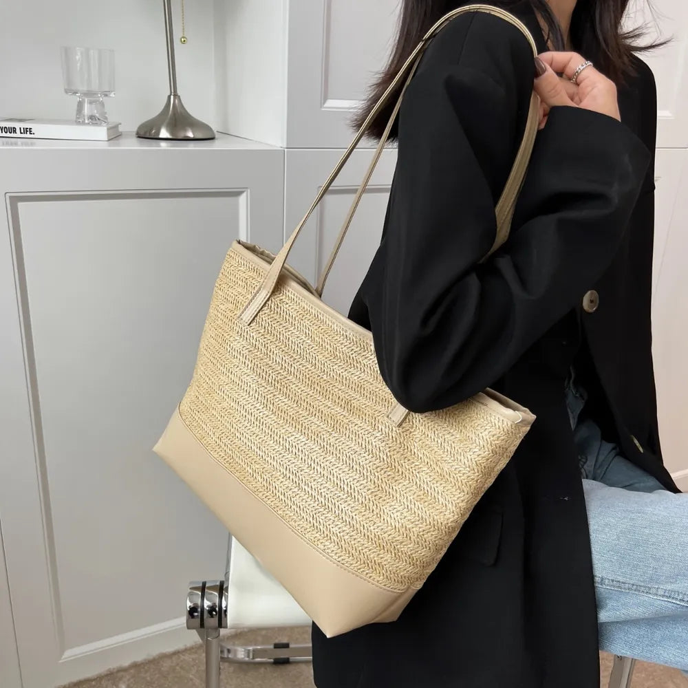 Straw Weave Leather Strap Tote Bag - V.I.P Digital Presence