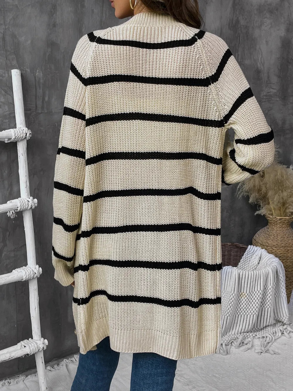 Striped Button Up Long Sleeve Cardigan - V.I.P Digital Presence