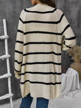 Striped Button Up Long Sleeve Cardigan - V.I.P Digital Presence