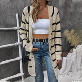 Striped Button Up Long Sleeve Cardigan - V.I.P Digital Presence