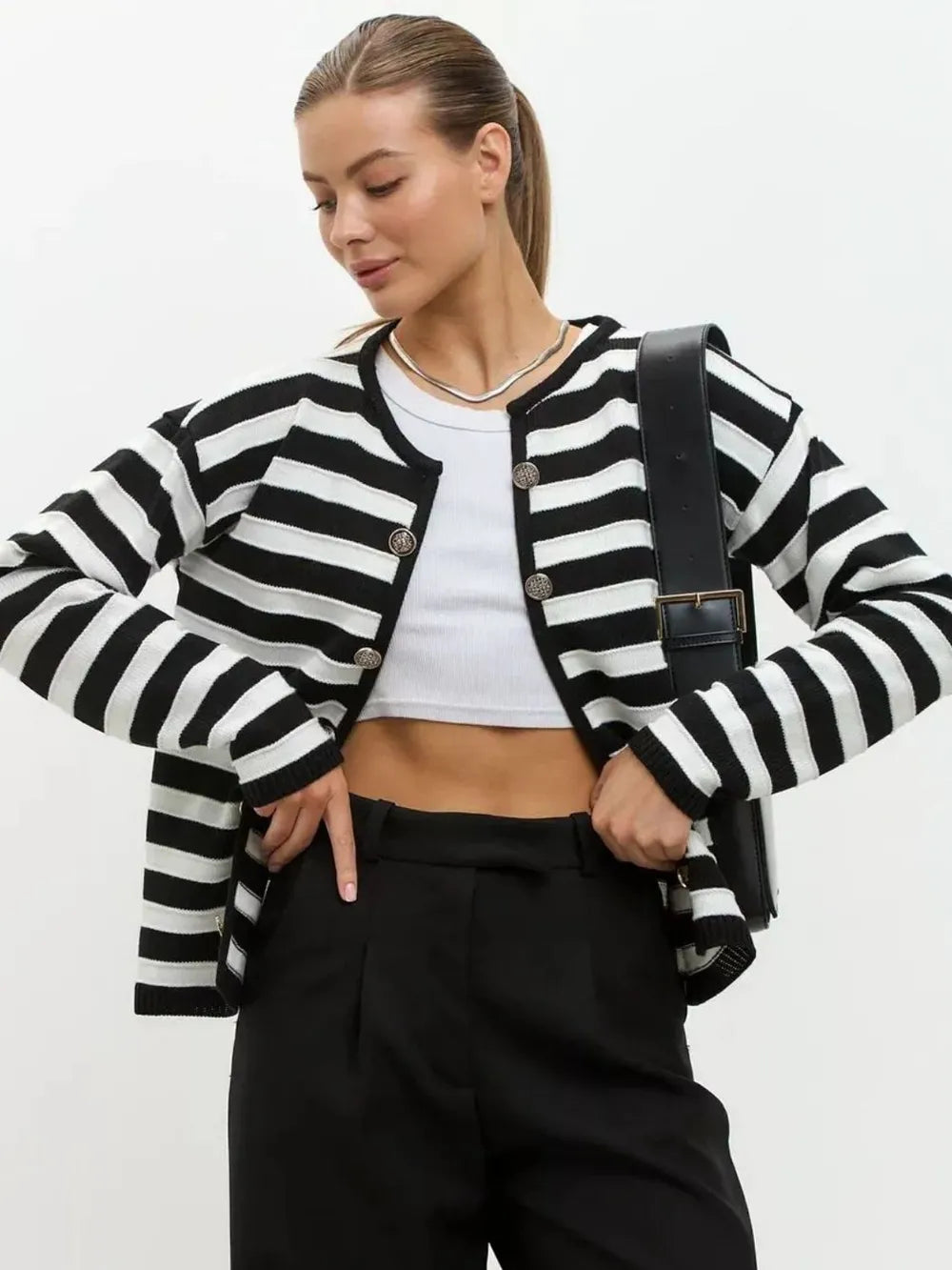 Striped Dropped Shoulder Long Sleeve Cardigan - V.I.P Digital Presence