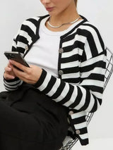 Striped Dropped Shoulder Long Sleeve Cardigan - V.I.P Digital Presence